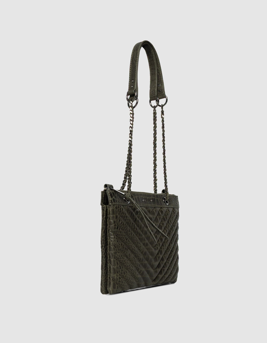 borsa a mano da donna modello reporter 1440 in pelle effetto coccodrillo color cachi