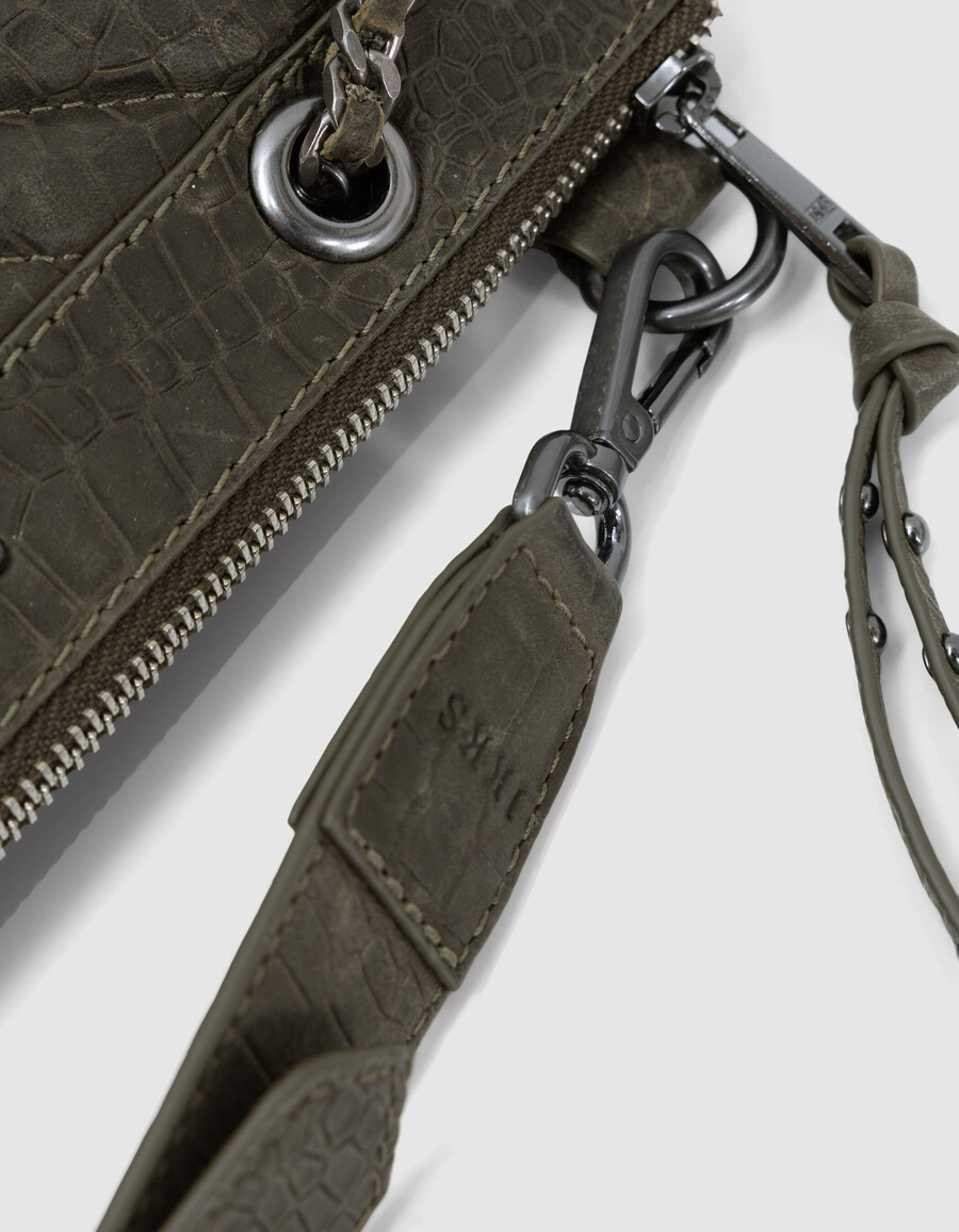 borsa a mano da donna modello reporter 1440 in pelle effetto coccodrillo color cachi