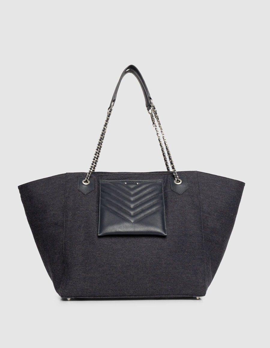 borsa tote da donna in flanella e pelle blu navy 1440 taglia xl