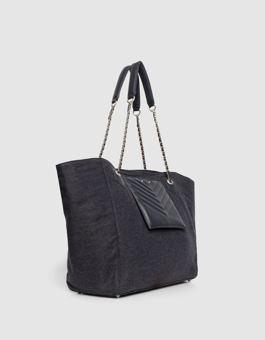 borsa tote da donna in flanella e pelle blu navy 1440 taglia xl