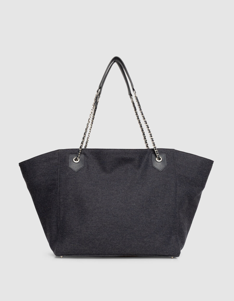 borsa tote da donna in flanella e pelle blu navy 1440 taglia xl
