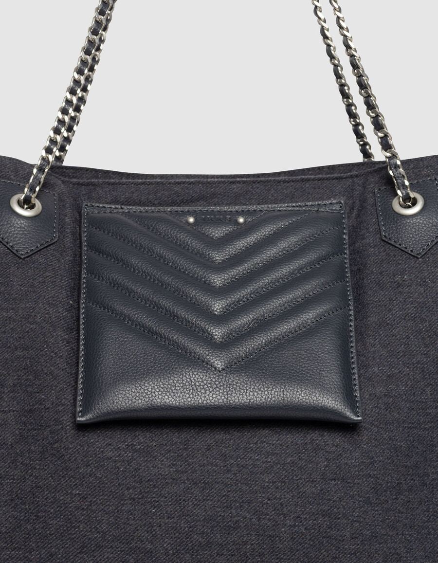 borsa tote da donna in flanella e pelle blu navy 1440 taglia xl
