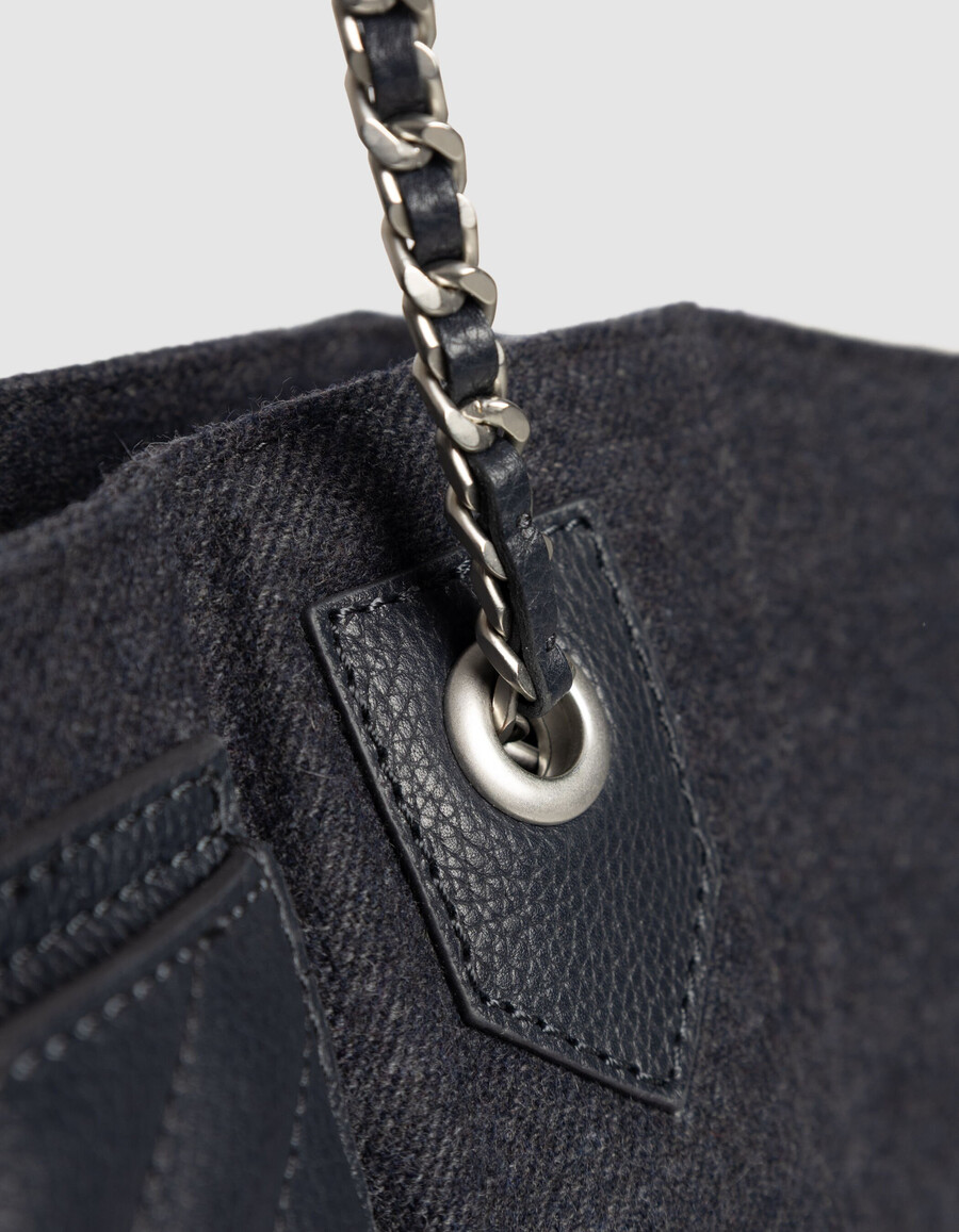 borsa tote da donna in flanella e pelle blu navy 1440 taglia xl