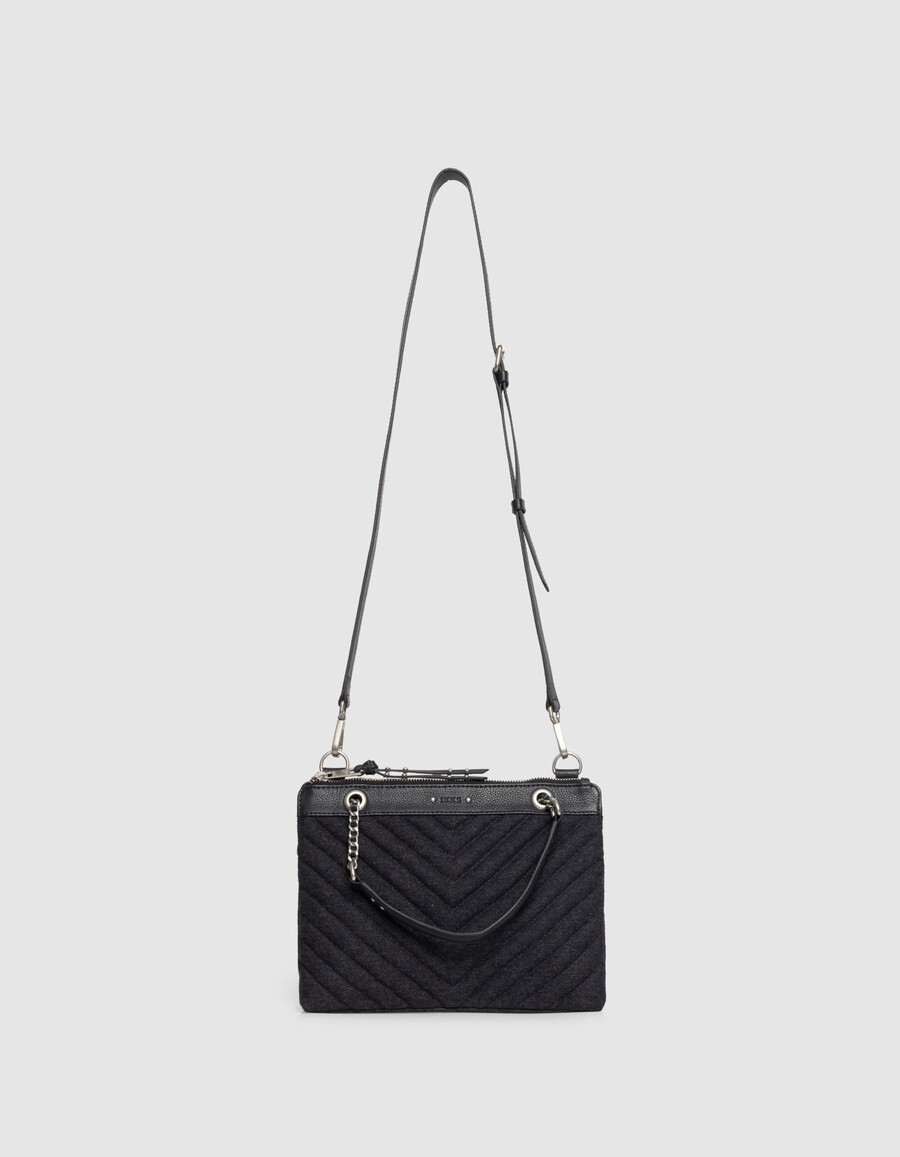 borsa a mano da donna modello reporter 1440 in flanella e pelle blu navy
