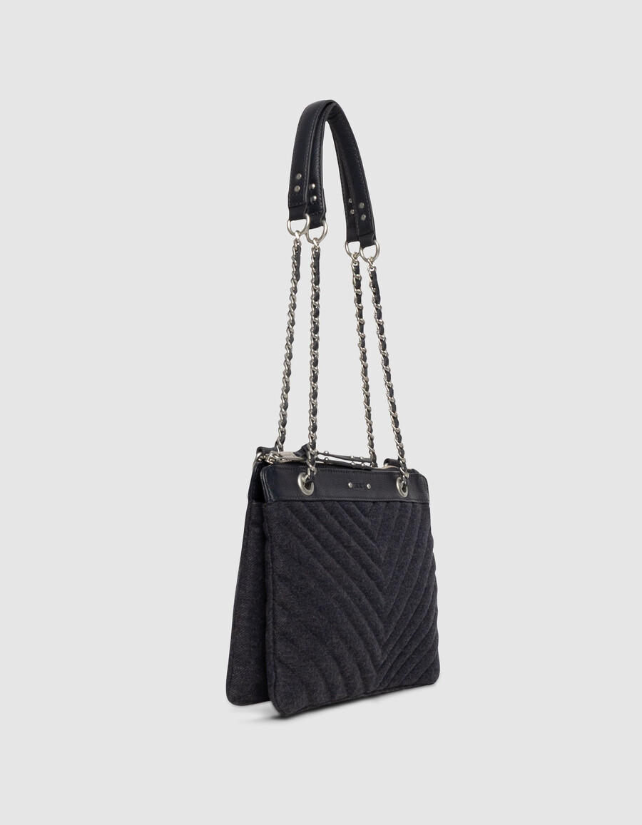 borsa a mano da donna modello reporter 1440 in flanella e pelle blu navy