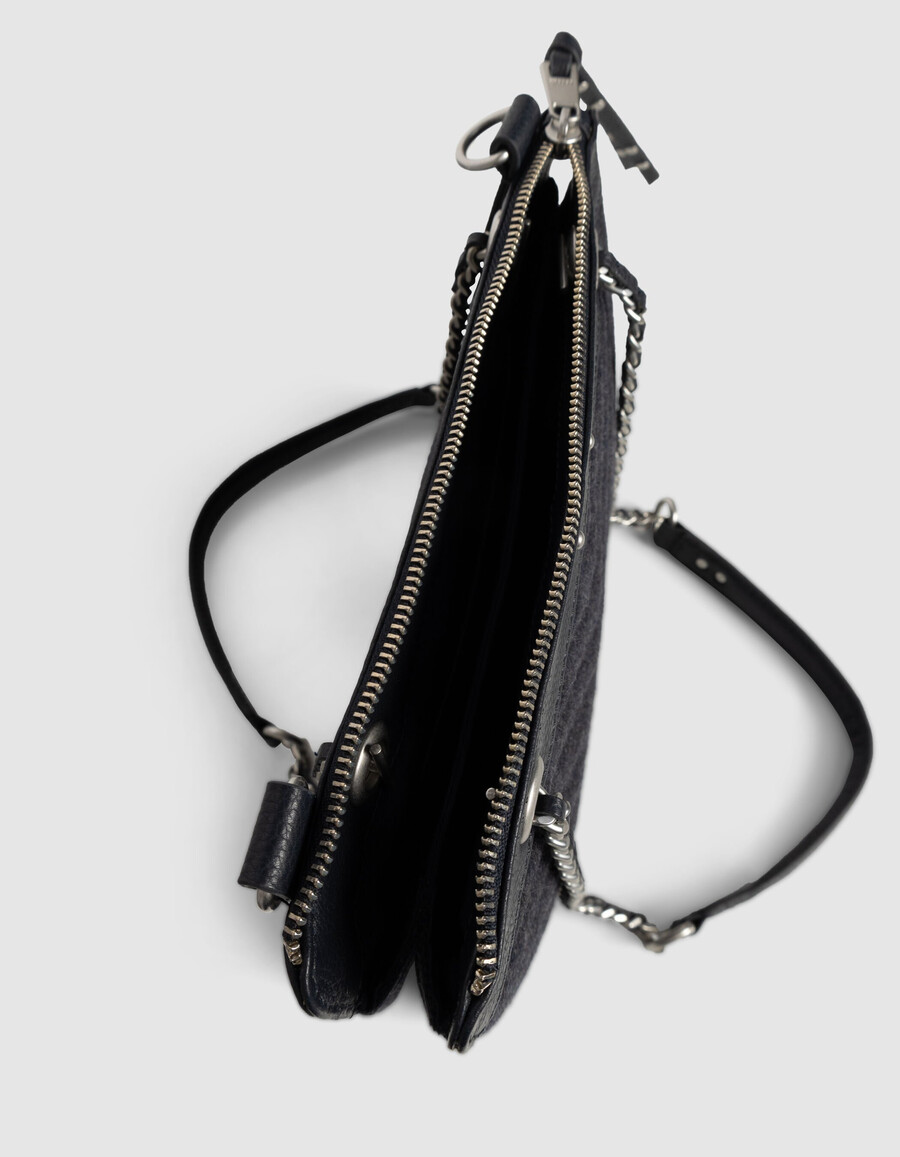 borsa a mano da donna modello reporter 1440 in flanella e pelle blu navy