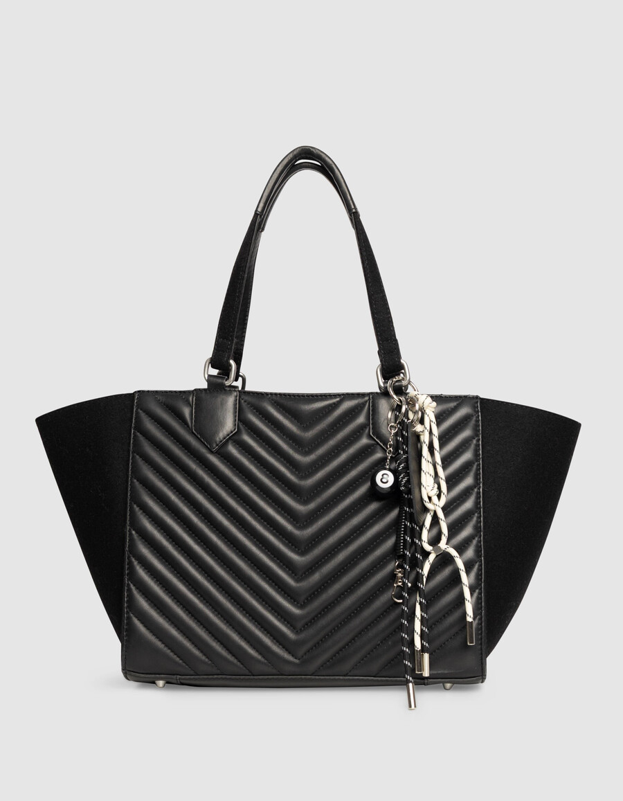 borsa tote da donna in flanella nera e pelle mista 1440 taglia l