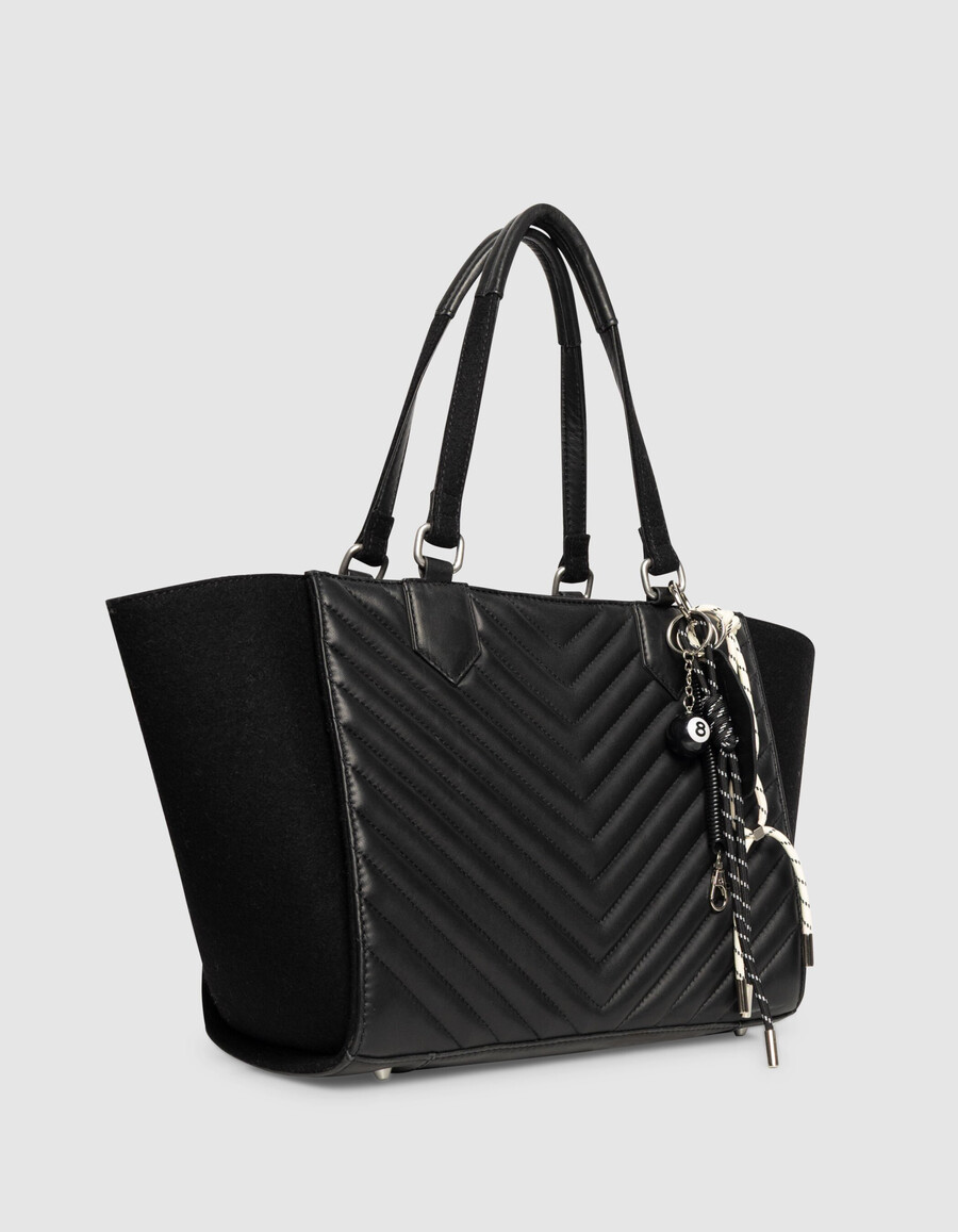 borsa tote da donna in flanella nera e pelle mista 1440 taglia l