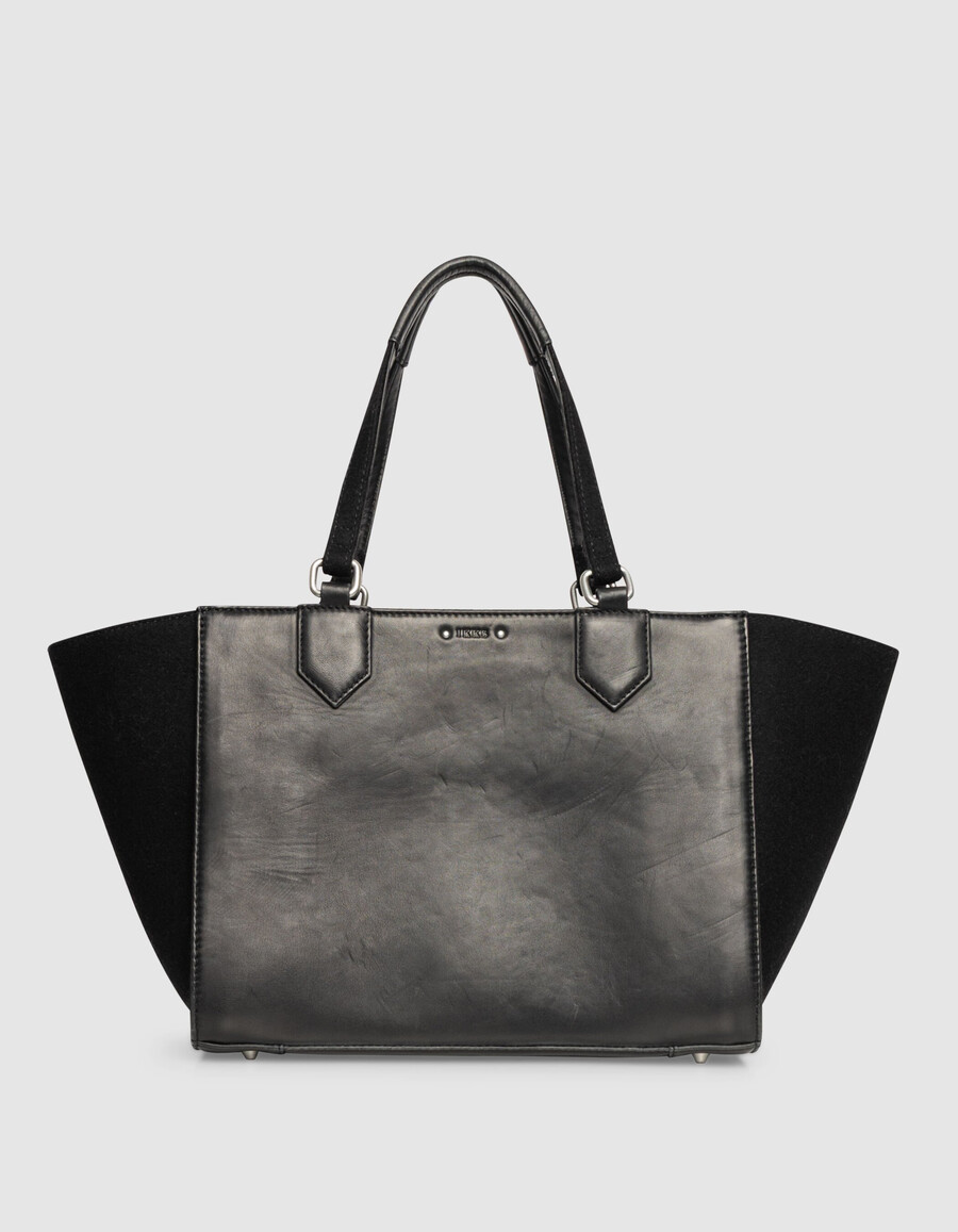 borsa tote da donna in flanella nera e pelle mista 1440 taglia l
