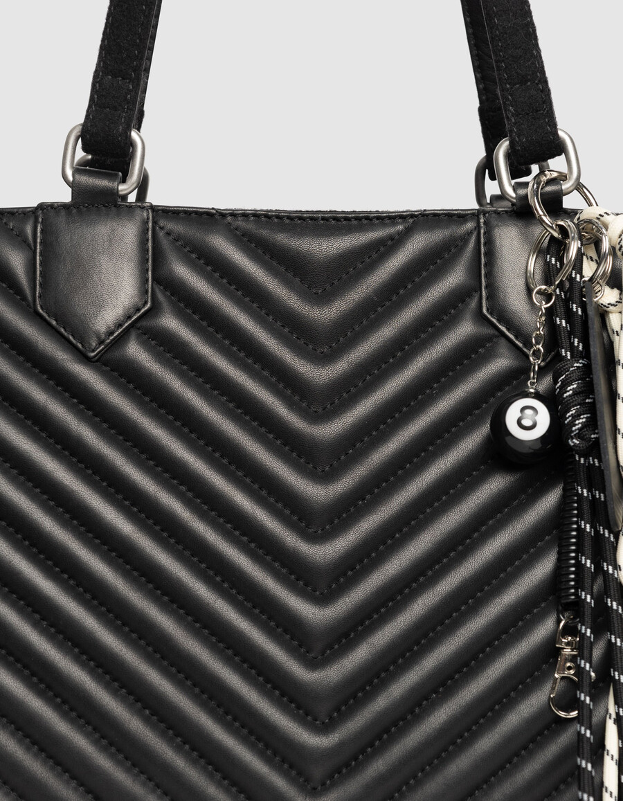 borsa tote da donna in flanella nera e pelle mista 1440 taglia l