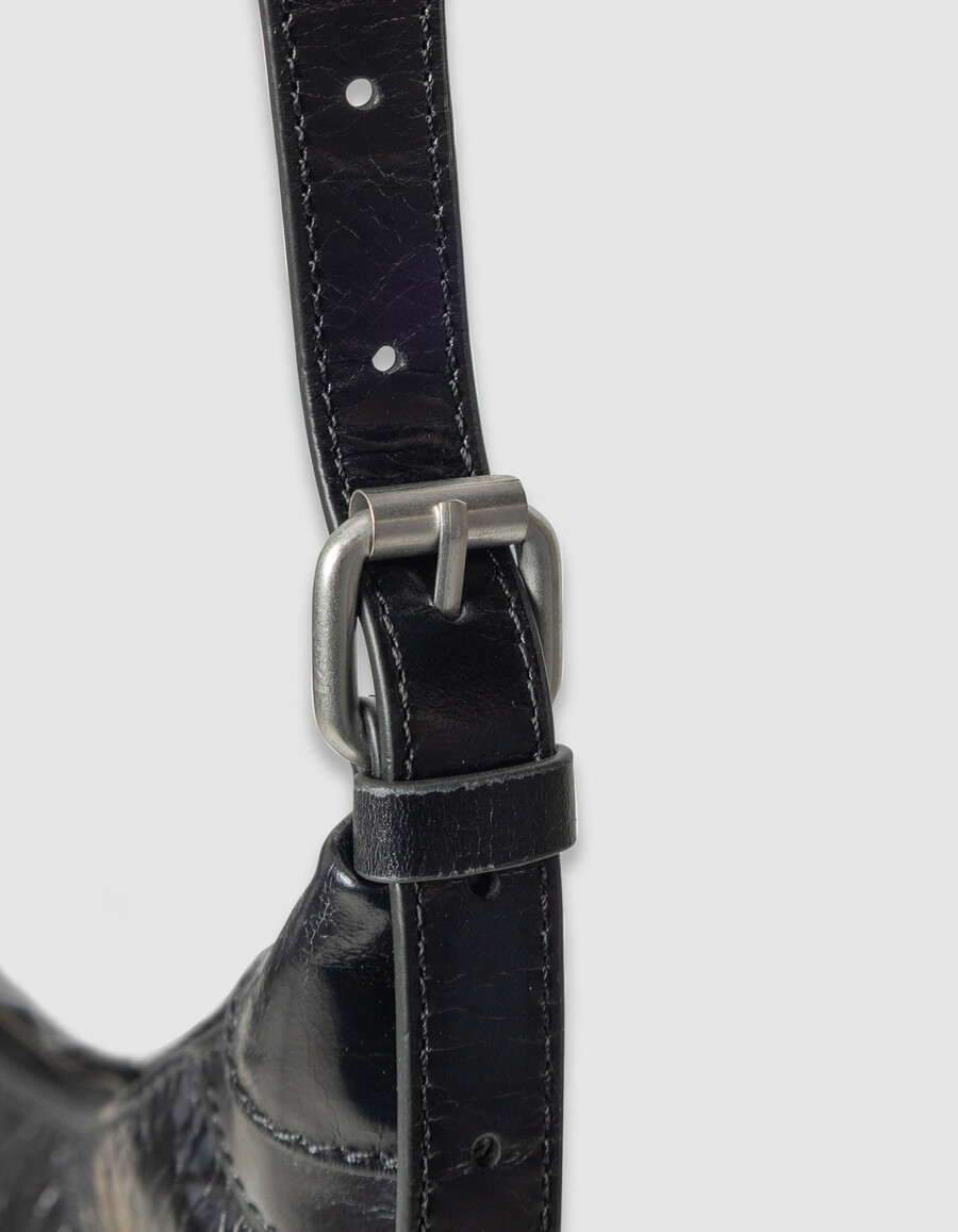 borsa a mezzaluna allane in pelle smaltata nera da donna