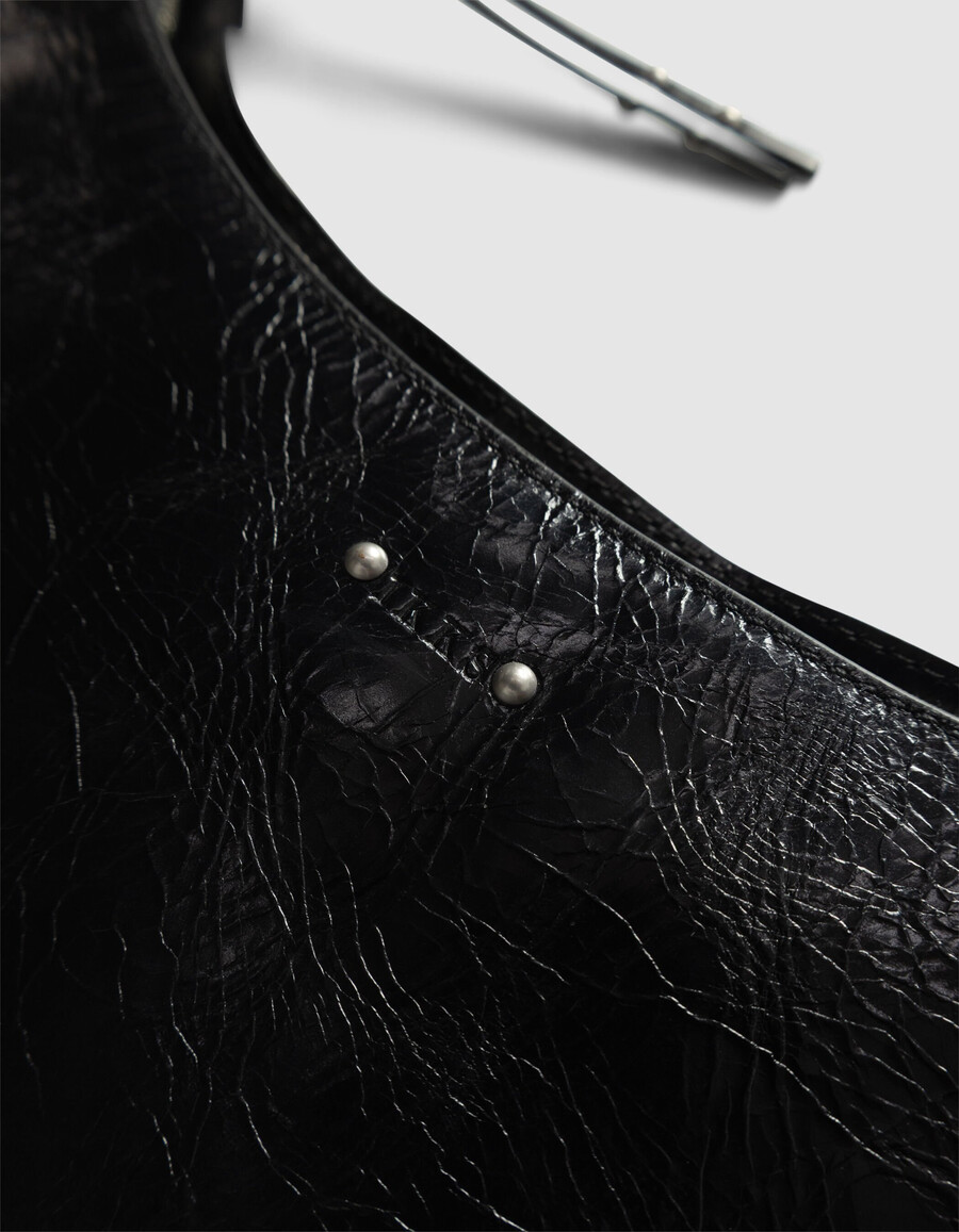 borsa a mezzaluna allane in pelle smaltata nera da donna