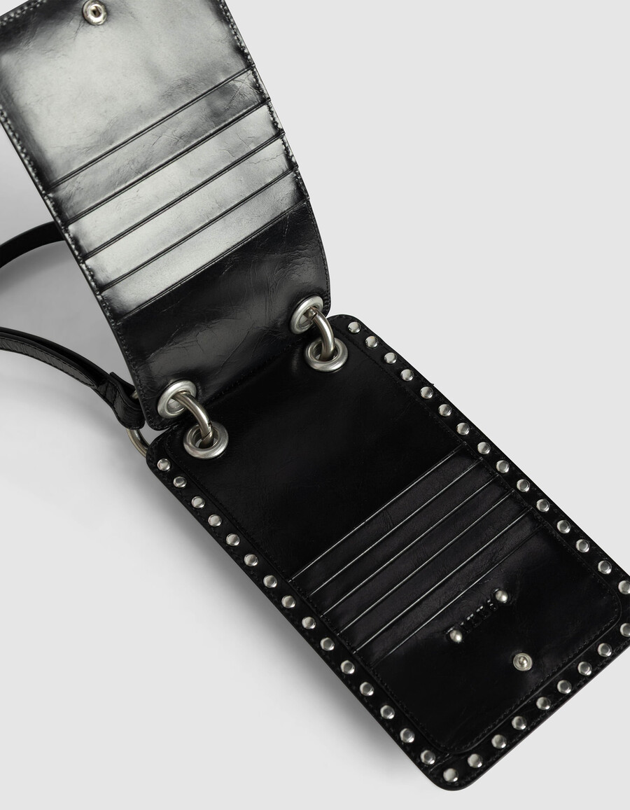 borsa per telefono the 111 in pelle verniciata nera con borchie da donna