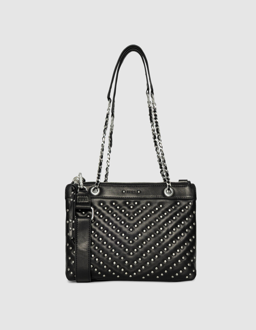 pochette da donna modello 1440 reporter in pelle trapuntata nera con borchie