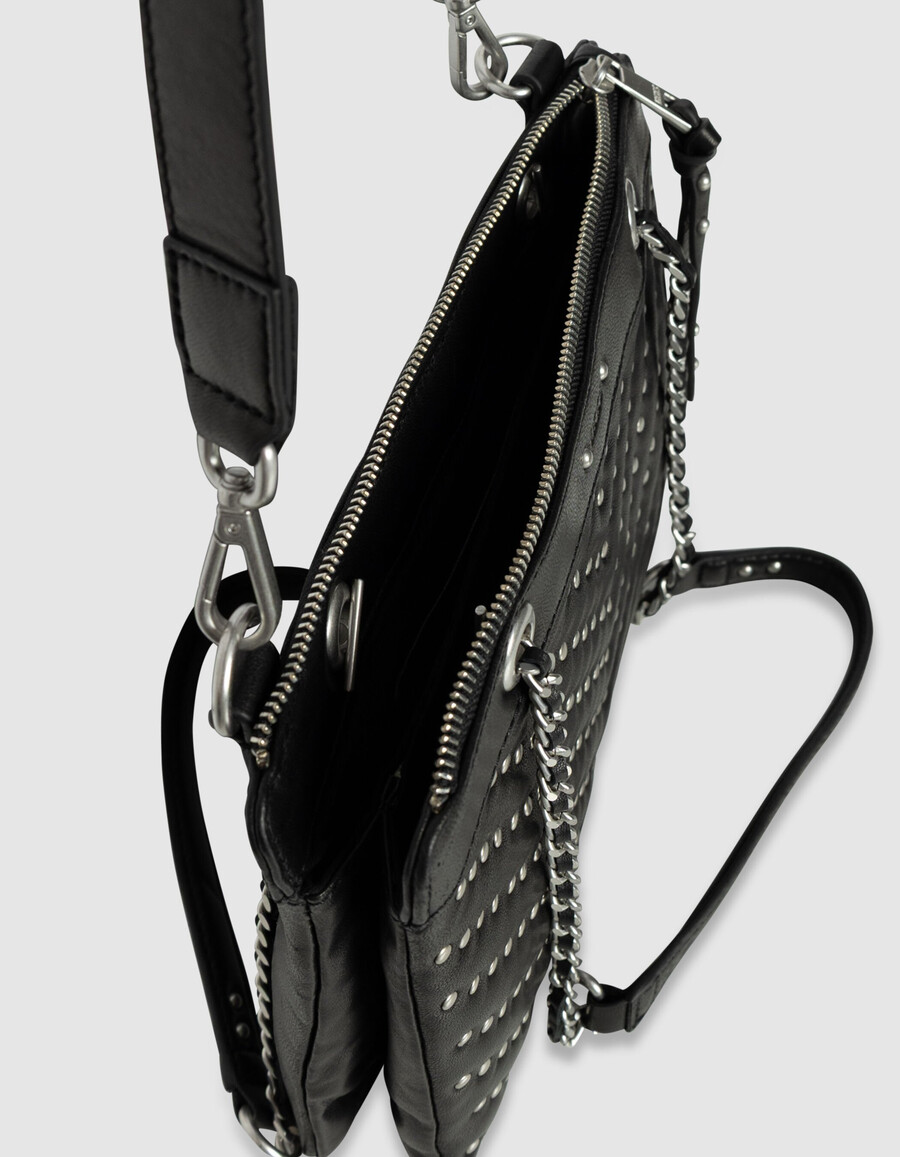 pochette da donna modello 1440 reporter in pelle trapuntata nera con borchie