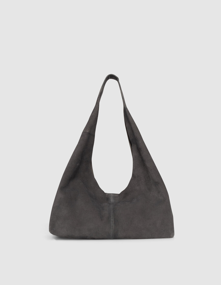 borsa hobo da donna in morbida pelle scamosciata grigia