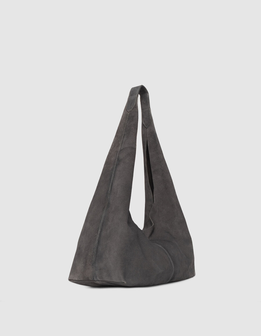 borsa hobo da donna in morbida pelle scamosciata grigia