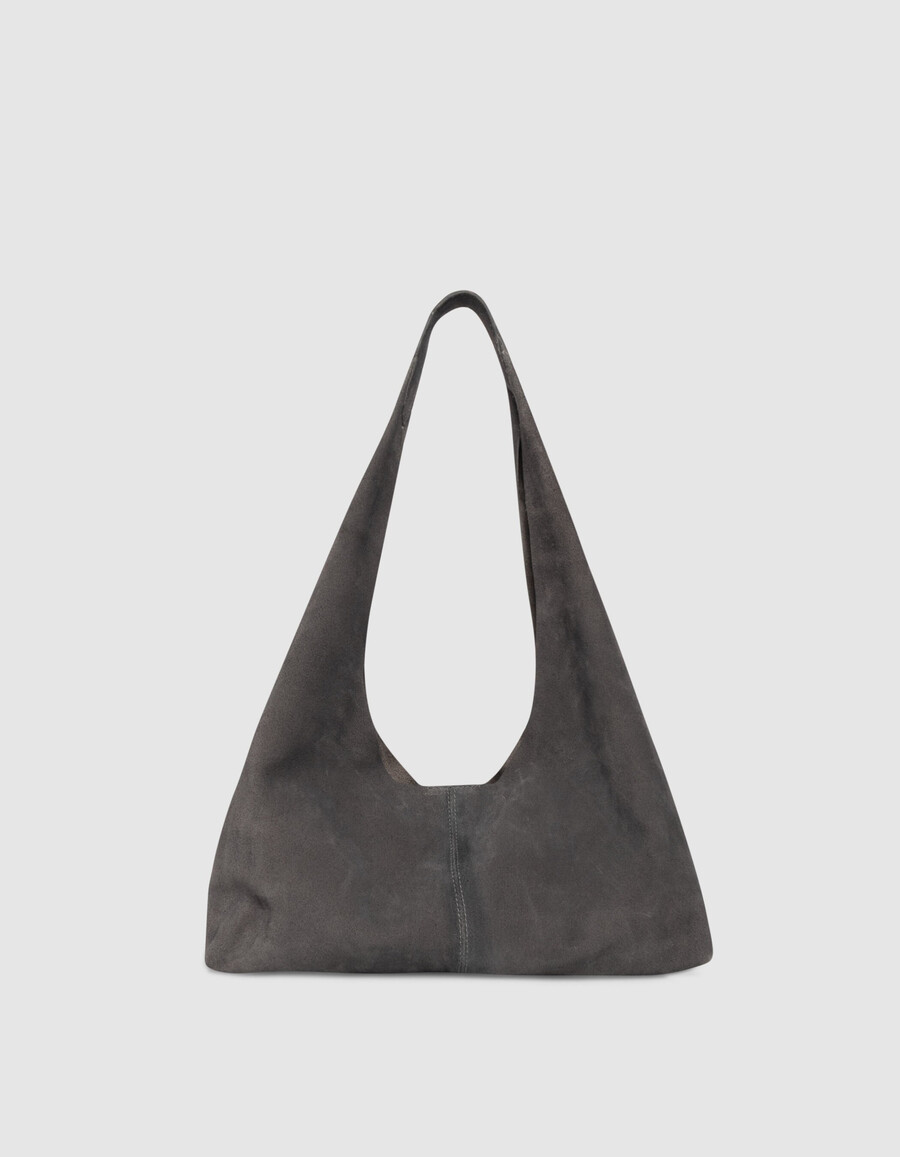 borsa hobo da donna in morbida pelle scamosciata grigia