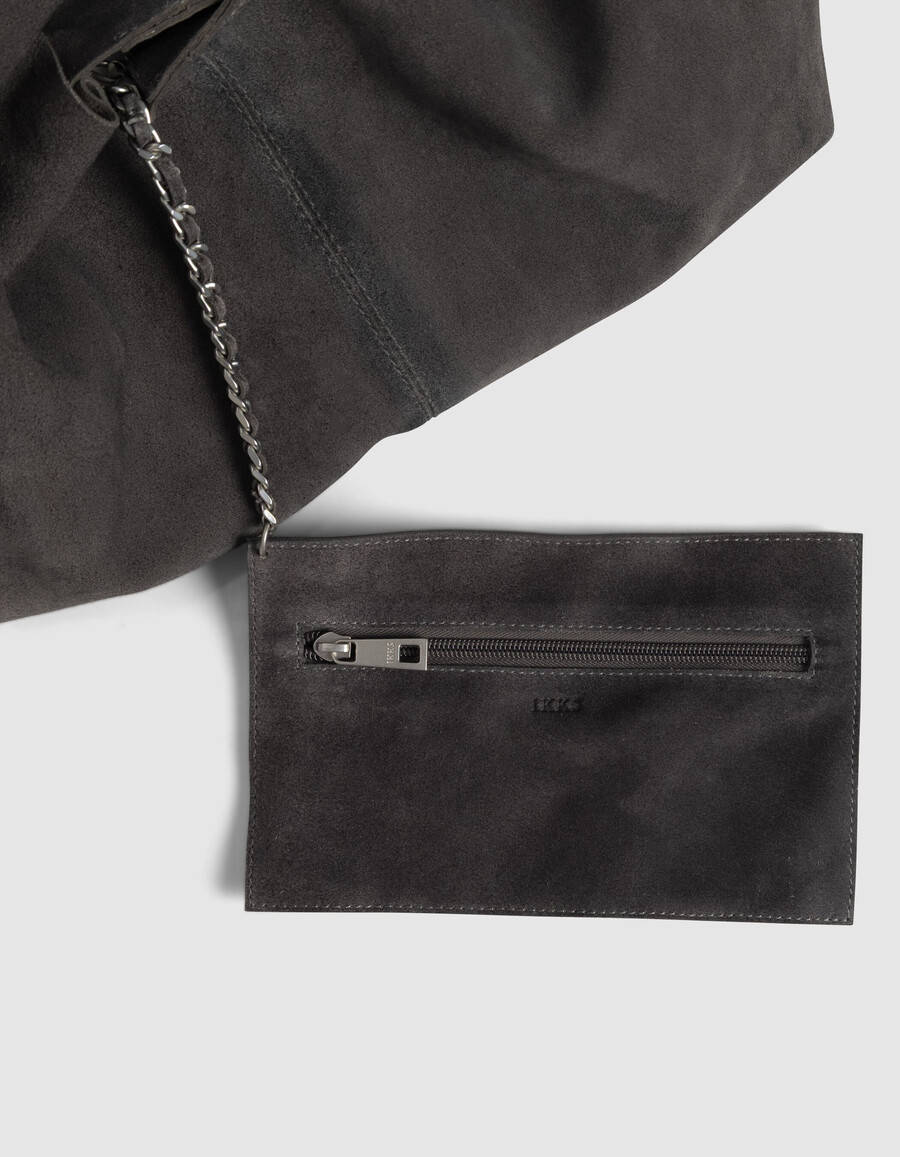 borsa hobo da donna in morbida pelle scamosciata grigia