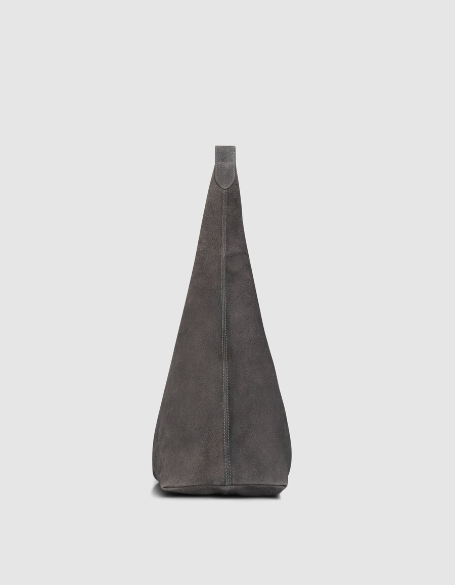 borsa hobo da donna in morbida pelle scamosciata grigia