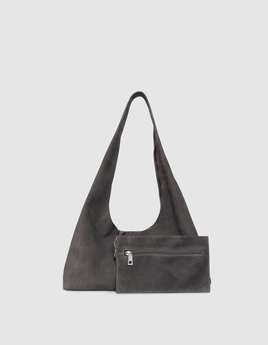 borsa hobo da donna in morbida pelle scamosciata grigia