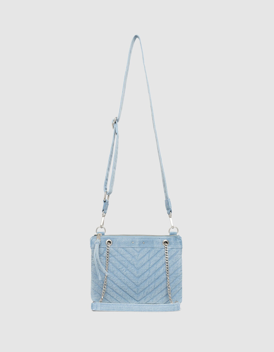 borsa a mano da donna modello reporter 1440 in denim blu sbiadito