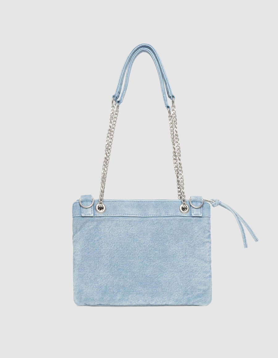 borsa a mano da donna modello reporter 1440 in denim blu sbiadito