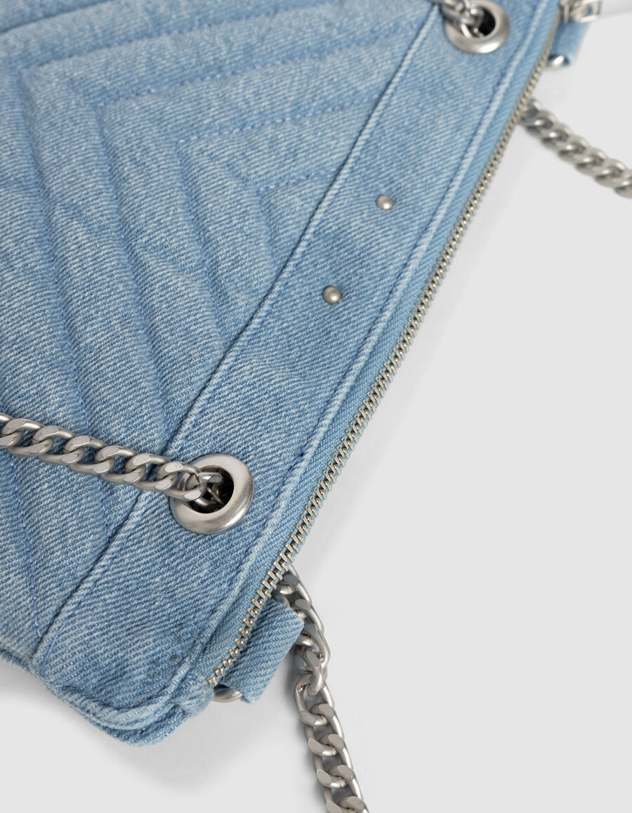 borsa a mano da donna modello reporter 1440 in denim blu sbiadito