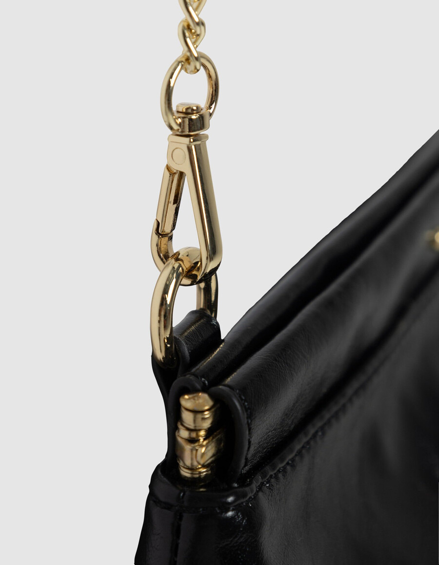 borsa a mano con frange in pelle smaltata nera da donna