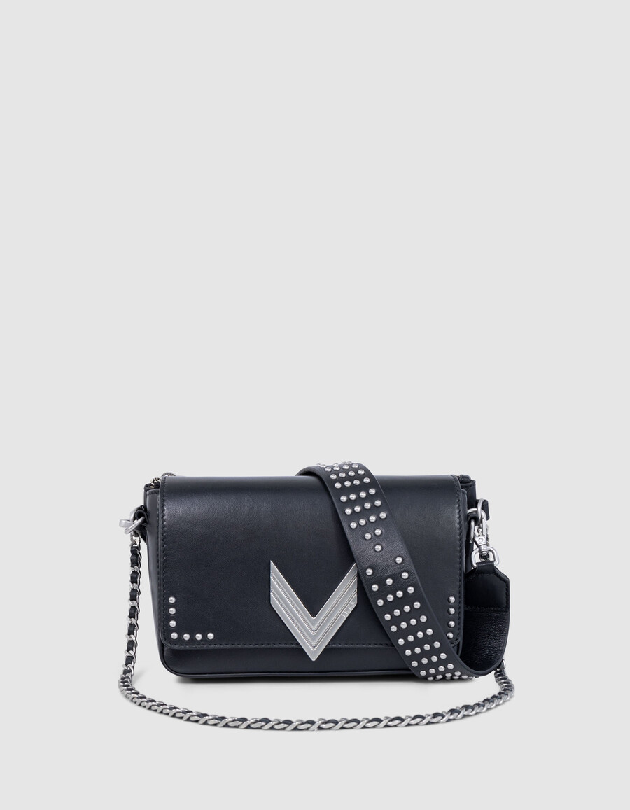 the 111 barbette - orecchini con borchie in pelle nera da donna