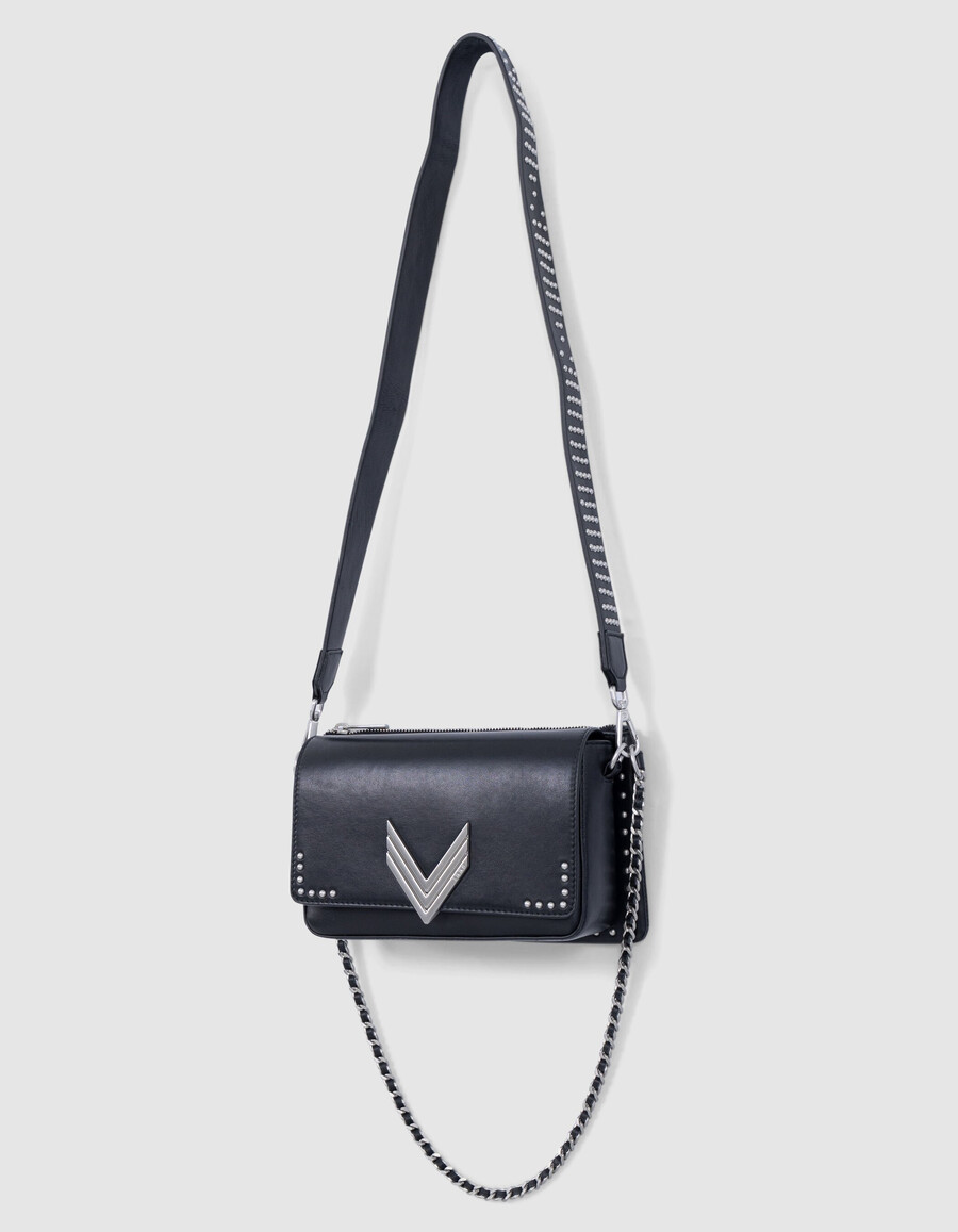 the 111 barbette - orecchini con borchie in pelle nera da donna