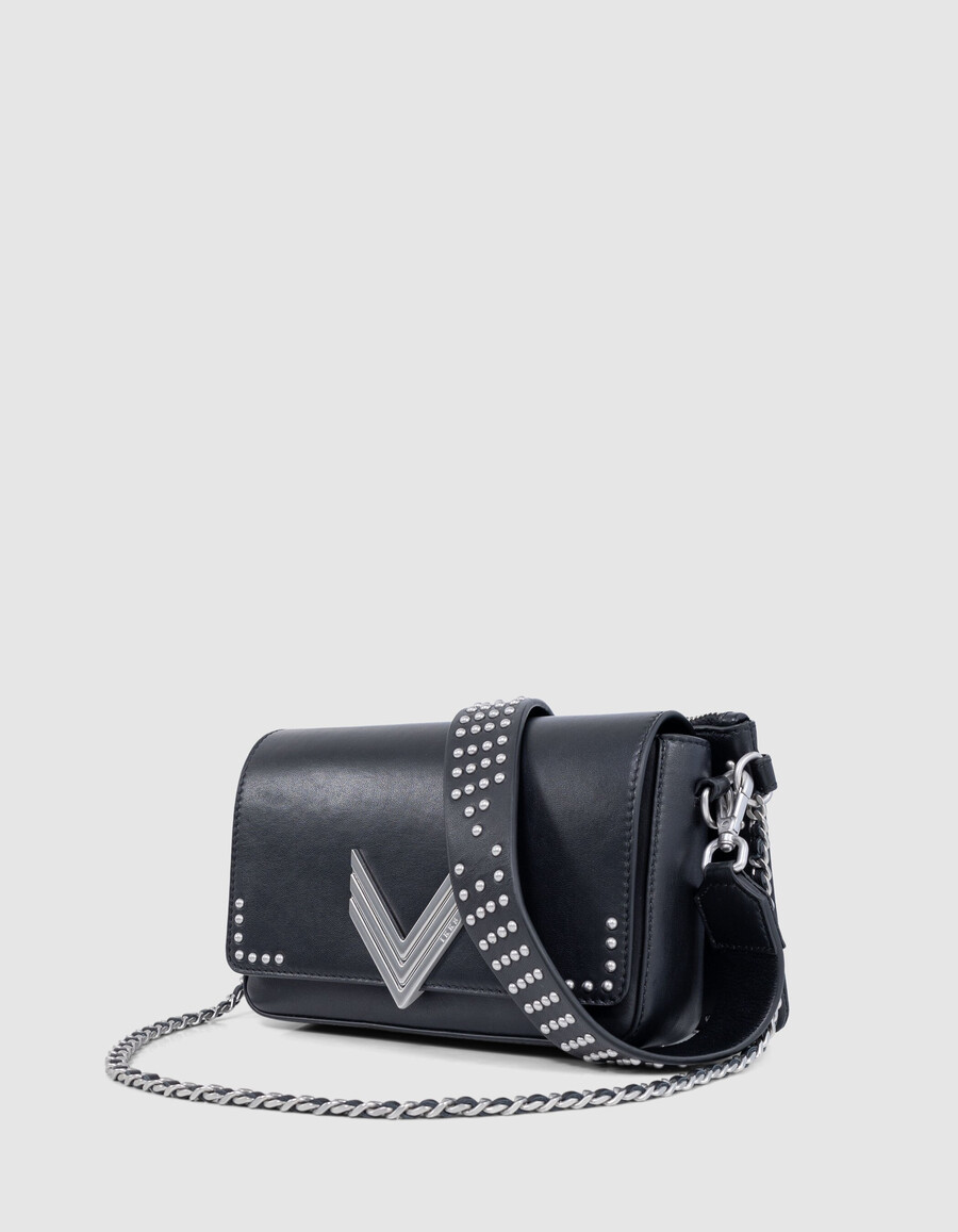 the 111 barbette - orecchini con borchie in pelle nera da donna