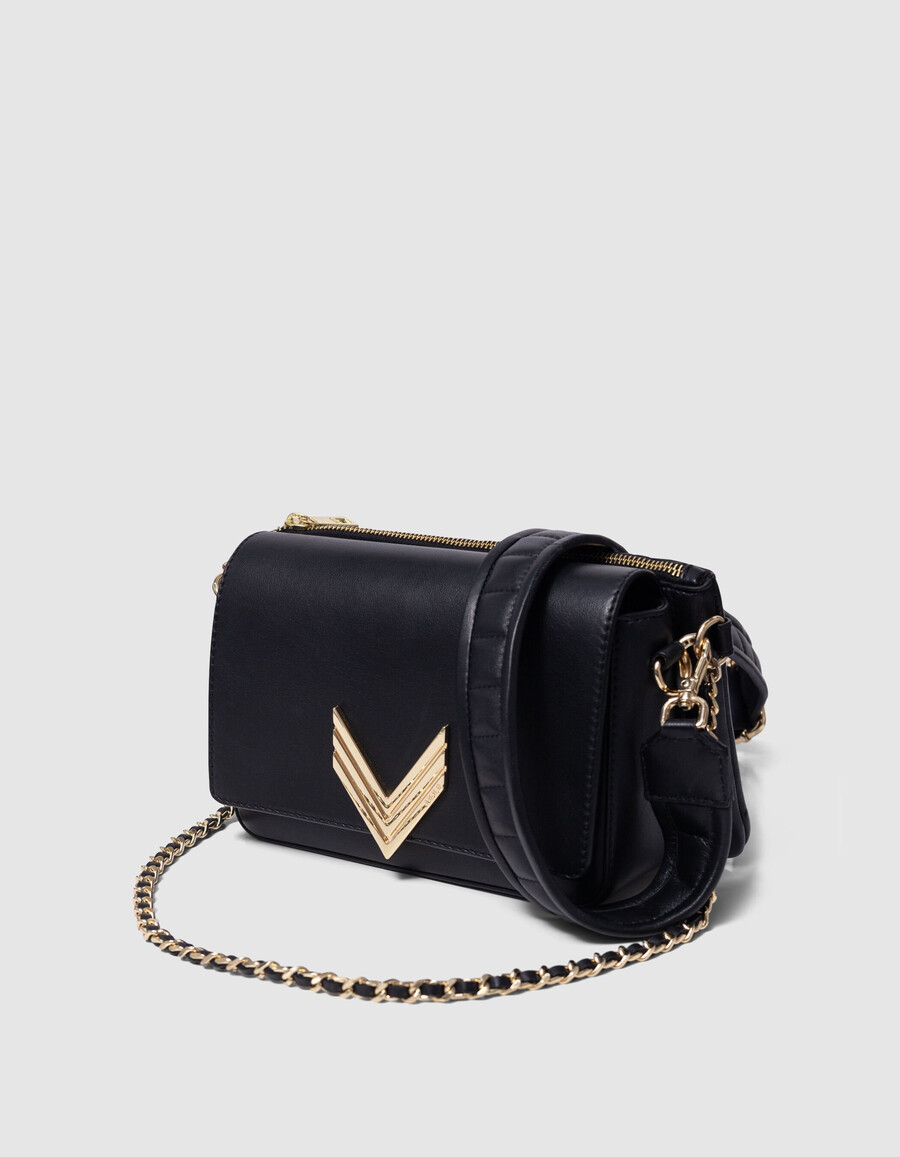 borsa romy 111 in pelle nera e oro metallizzato da donna