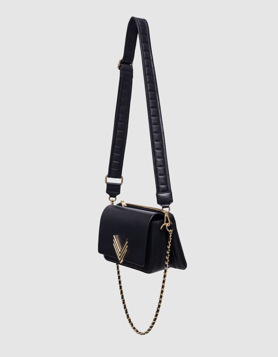 borsa romy 111 in pelle nera e oro metallizzato da donna