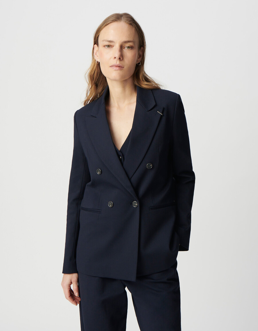 giacca da abito ampia in maglia milano blu navy da donna