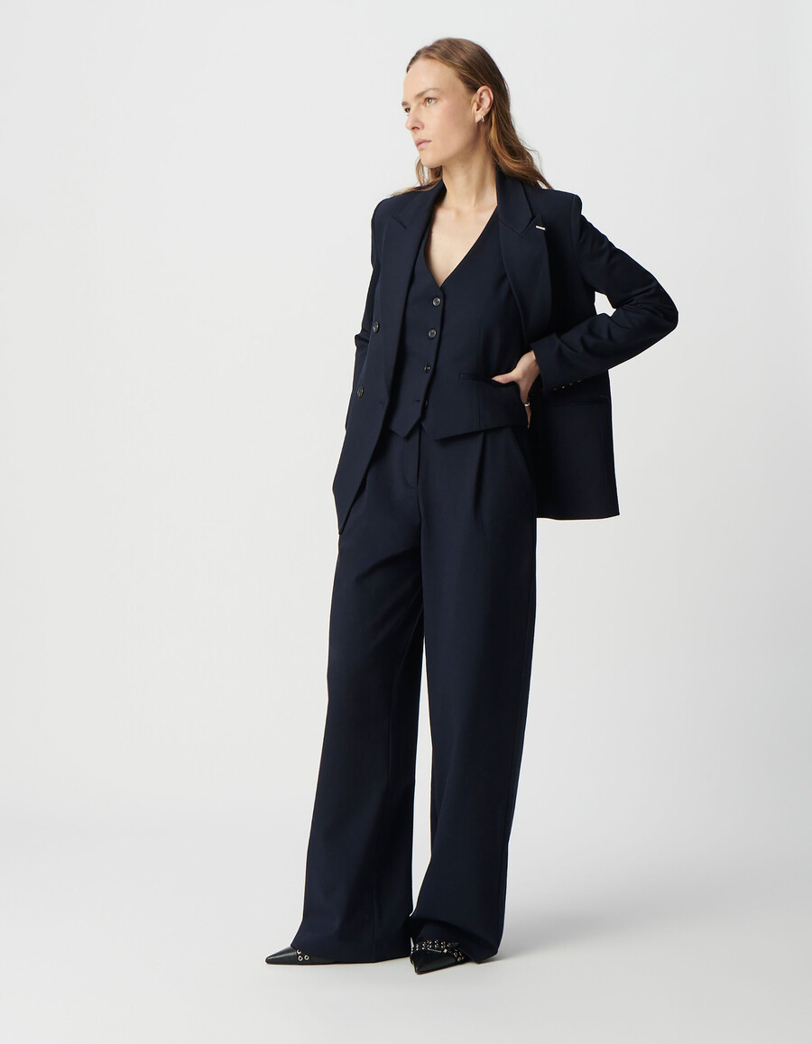 giacca da abito ampia in maglia milano blu navy da donna
