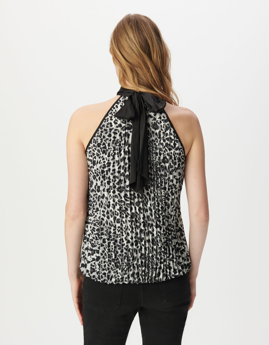 top da donna in poliestere riciclato grigio con stampa pantera