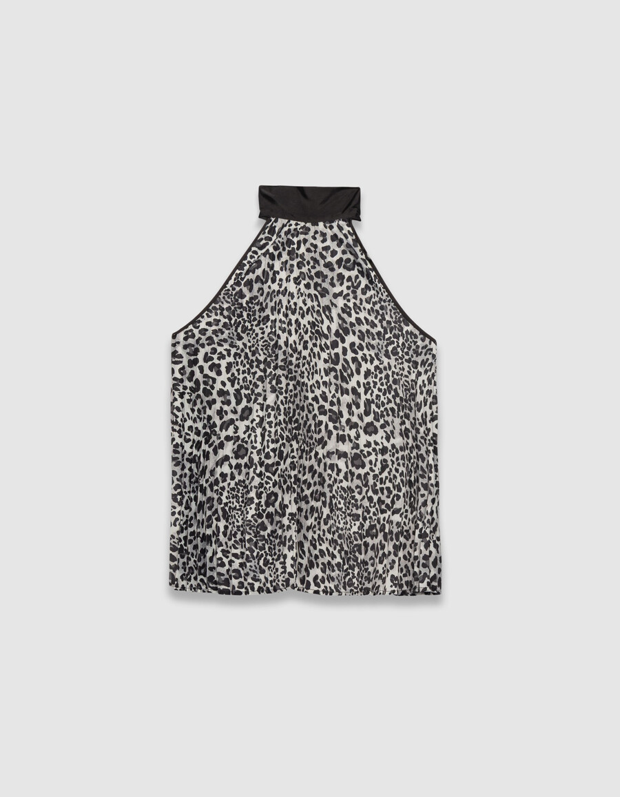 top da donna in poliestere riciclato grigio con stampa pantera