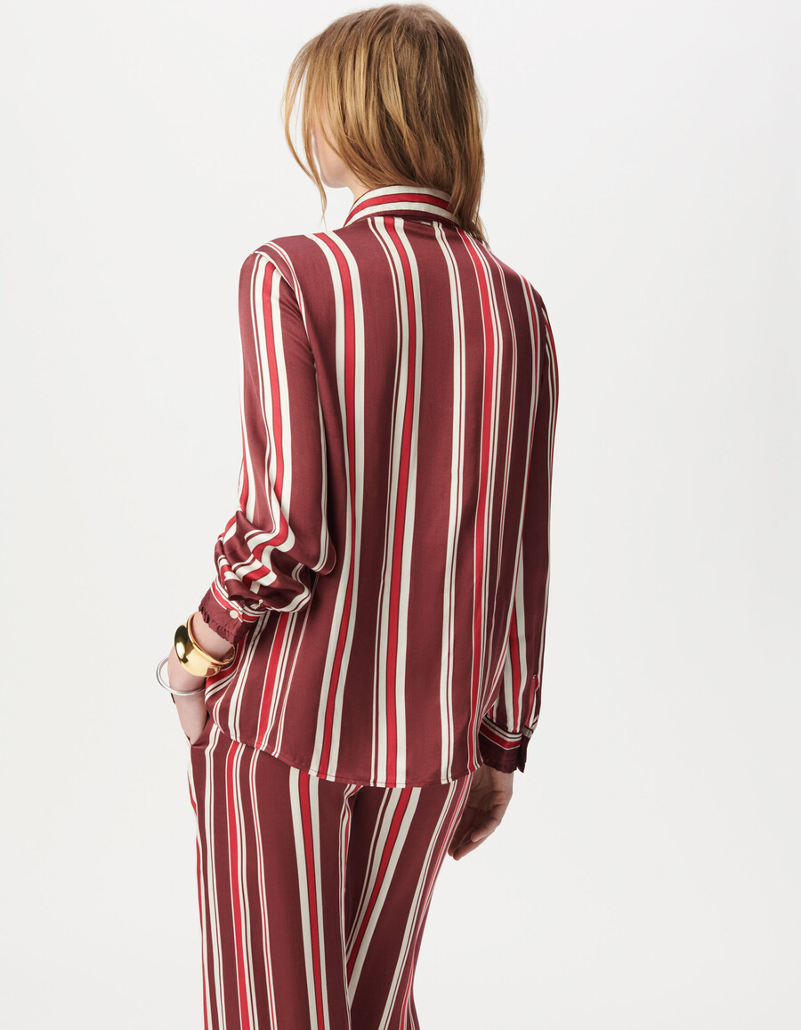 camicia da donna con cravatta a righe bordeaux