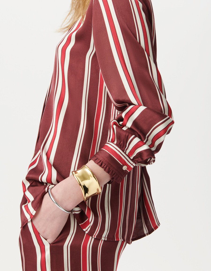 camicia da donna con cravatta a righe bordeaux