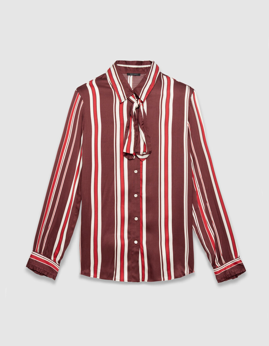 camicia da donna con cravatta a righe bordeaux