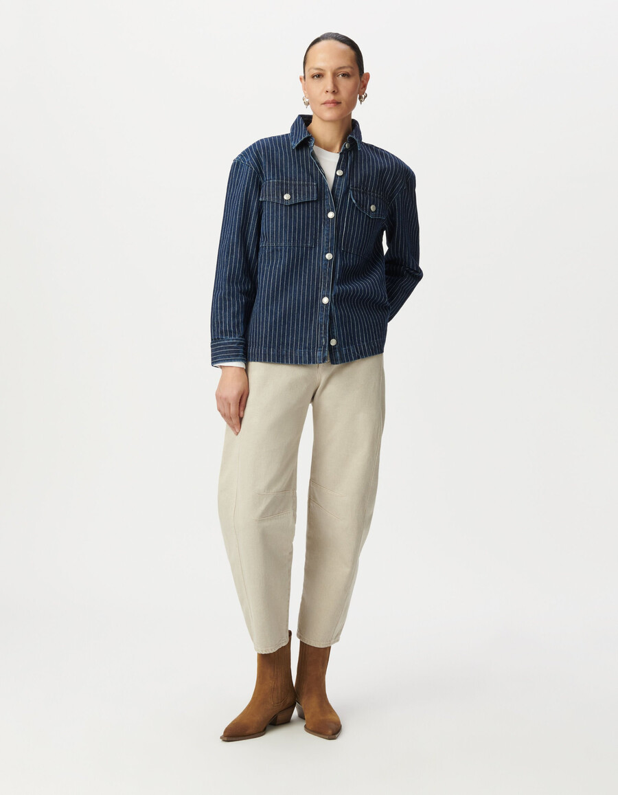 camicia a righe in denim bianco da donna