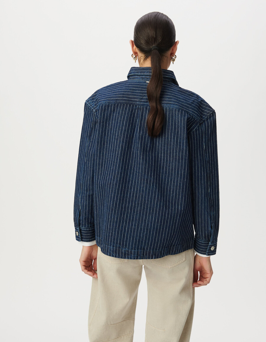 camicia a righe in denim bianco da donna