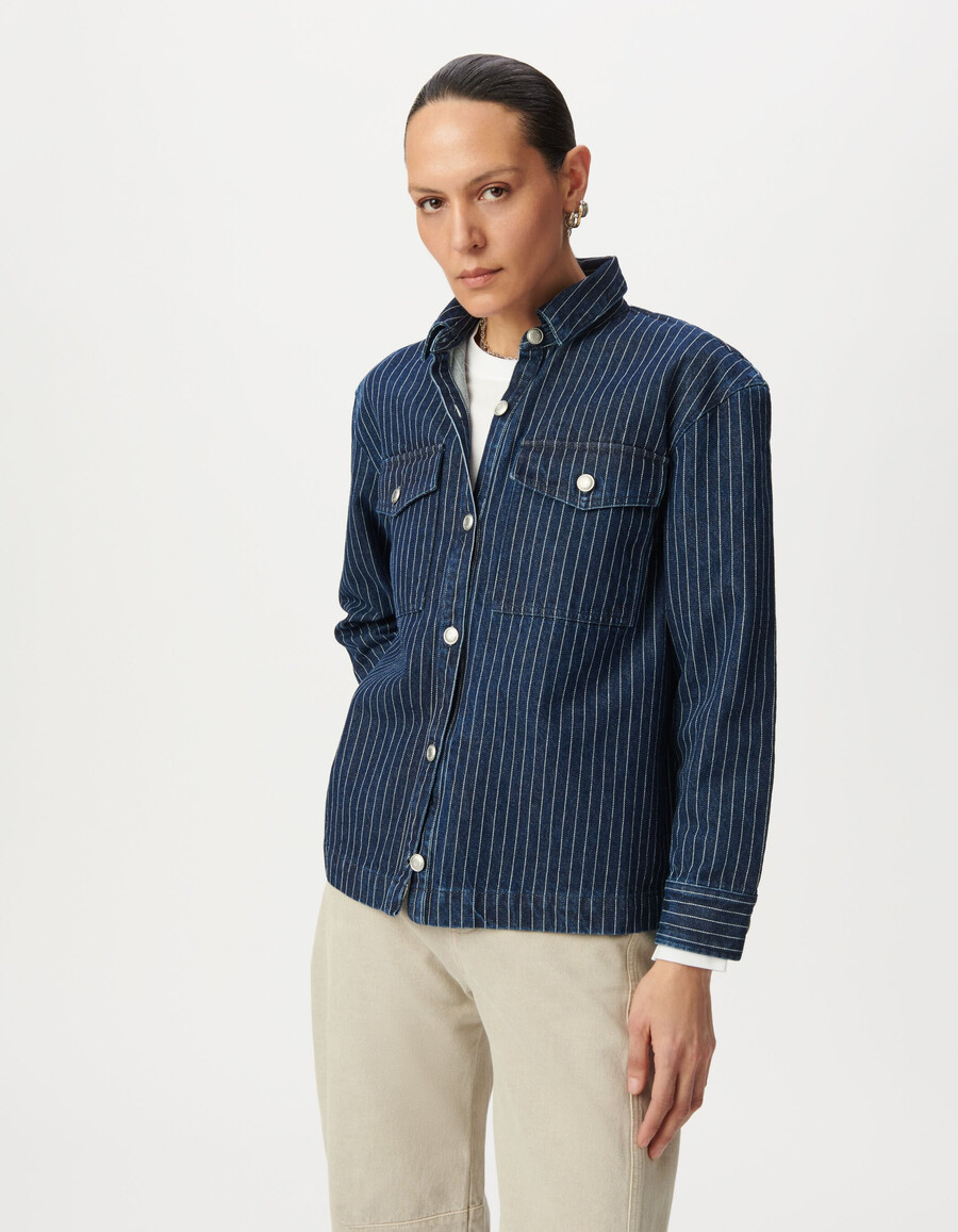 camicia a righe in denim bianco da donna