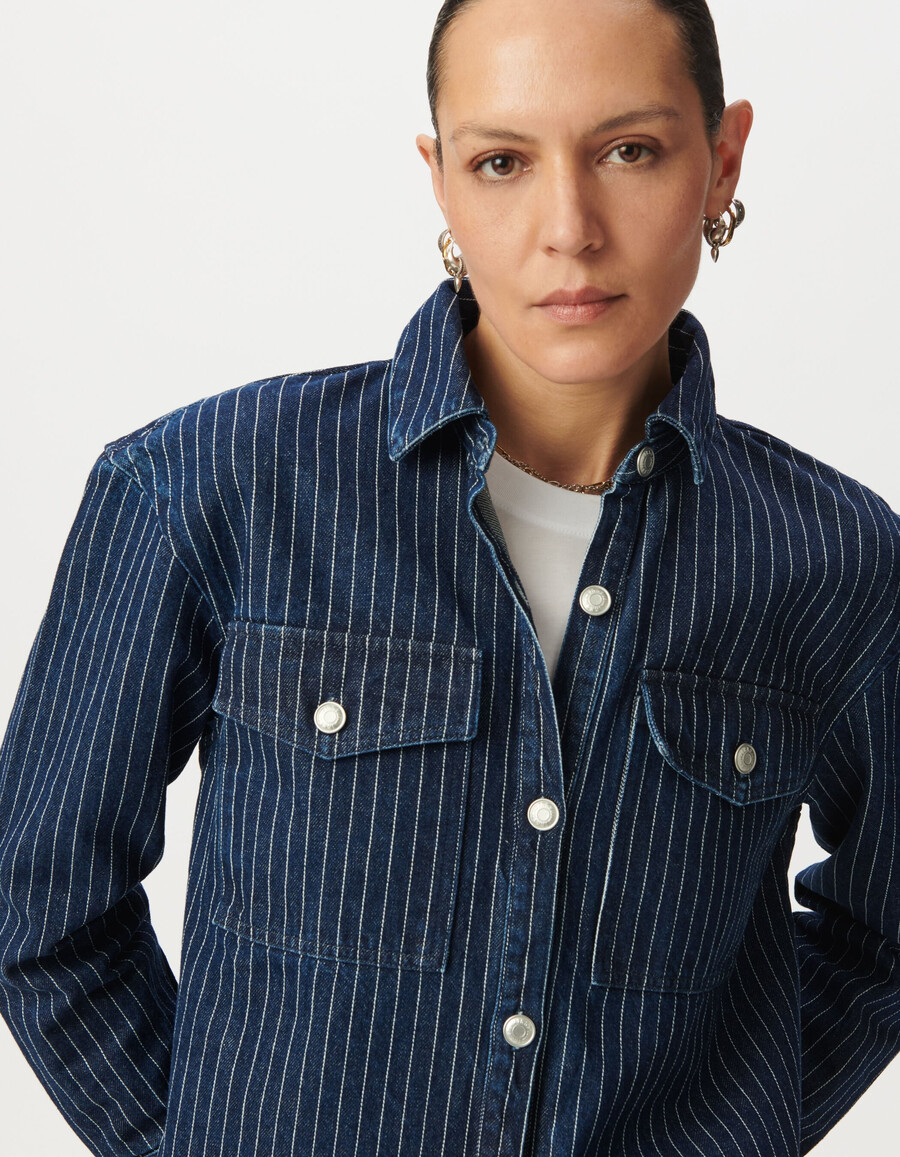 camicia a righe in denim bianco da donna