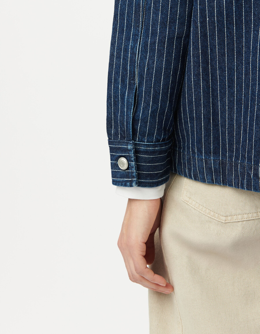 camicia a righe in denim bianco da donna