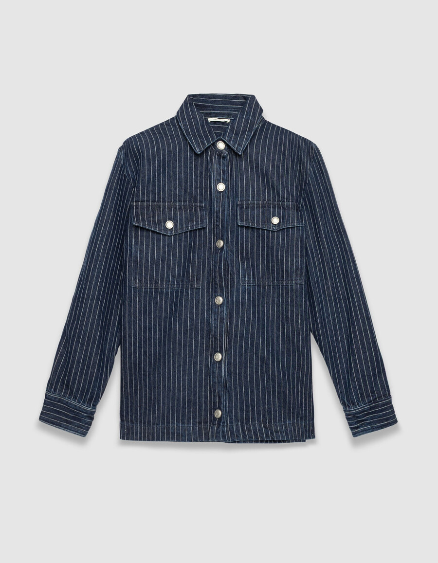 camicia a righe in denim bianco da donna