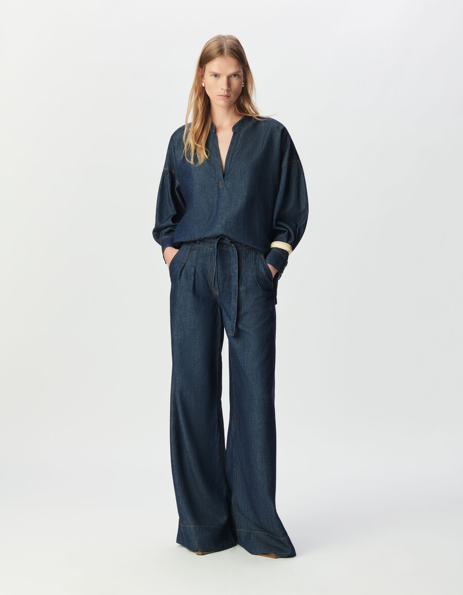 blusa oversize in lyocell blu grezzo da donna