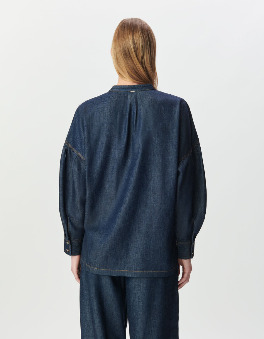 blusa oversize in lyocell blu grezzo da donna