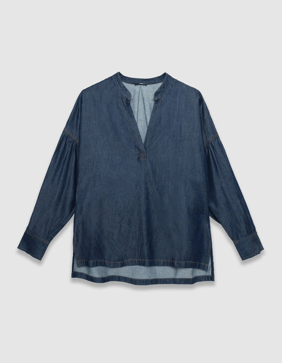 blusa oversize in lyocell blu grezzo da donna